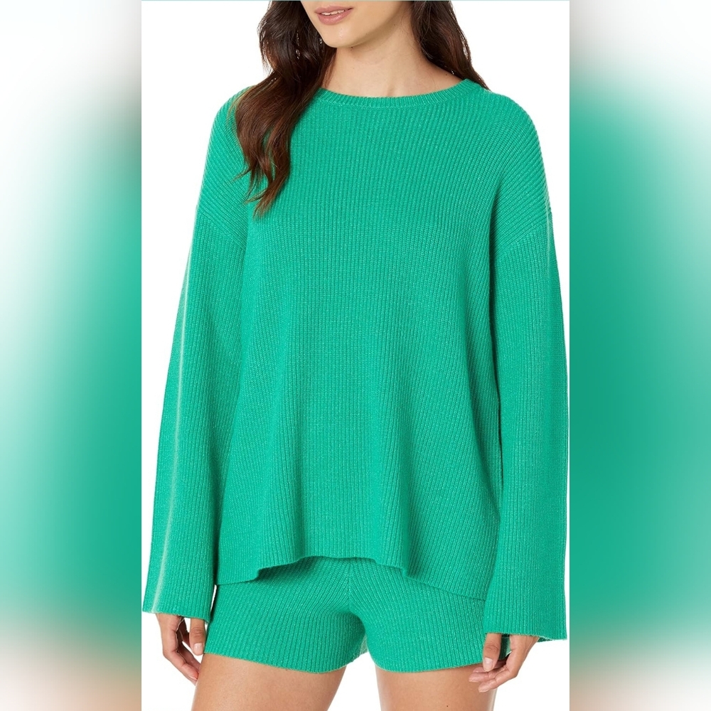 The Drop Women's Alice Crew-Neck Back-Slit Ribbed Pullover Sweater